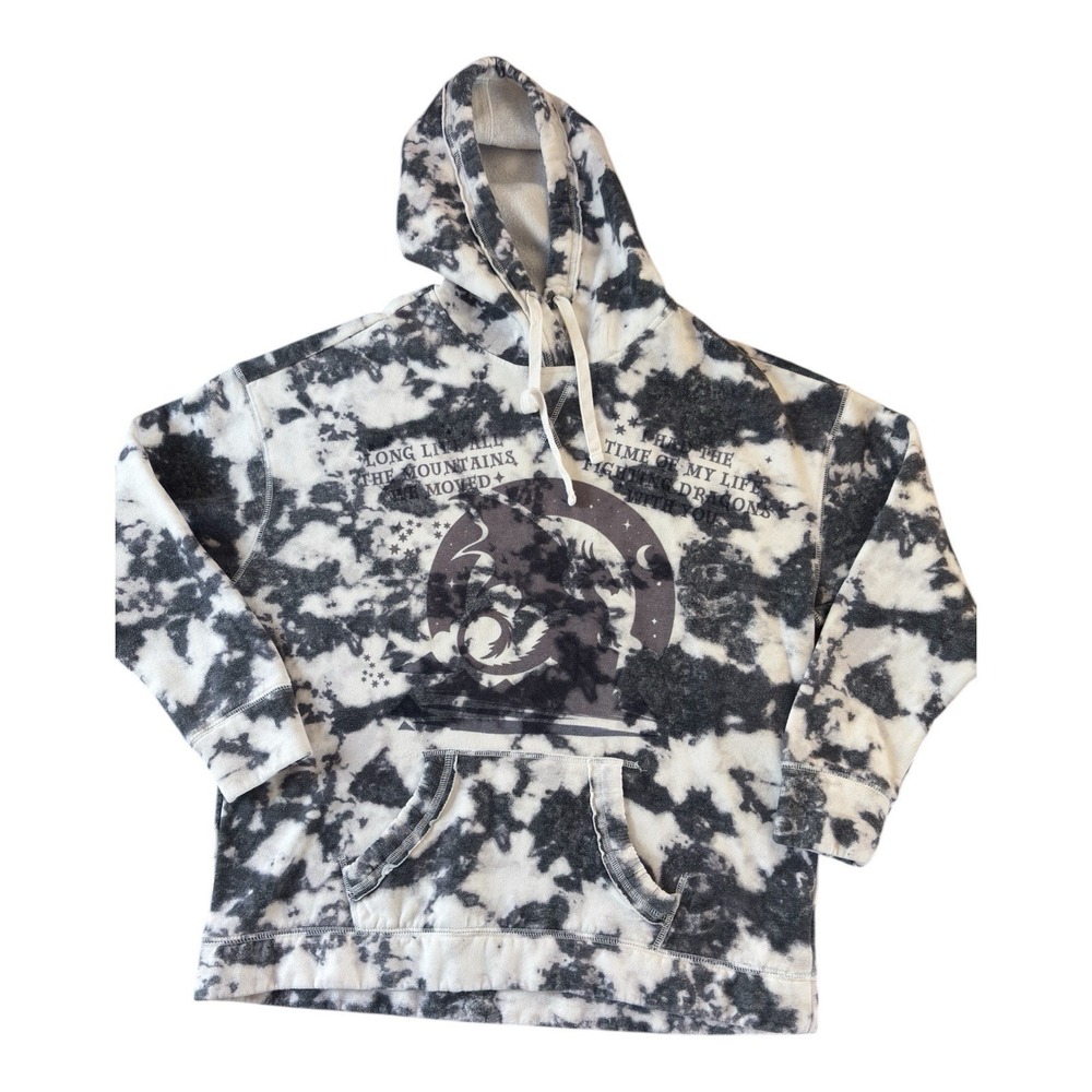 Hollister Hoodie Women's Medium Tie Dye Cotton Sweatshirt Black White‎ Dragon